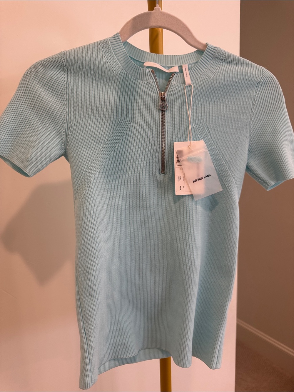 NWT Helmut Lang Pale Blue Ribbed Zip-Front Top